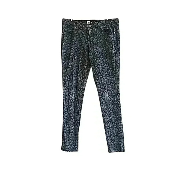 Mossimo Black Stretch Denim Gray Brocade Print Mid Rise Skinny Jeans - Picture 2 of 6